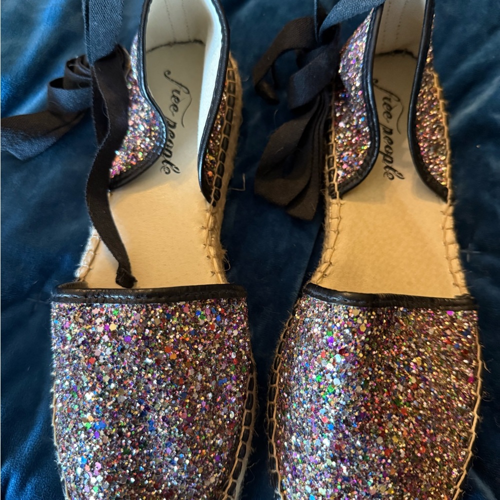 Free People Black Espadrille Shoes with Glitter Finish